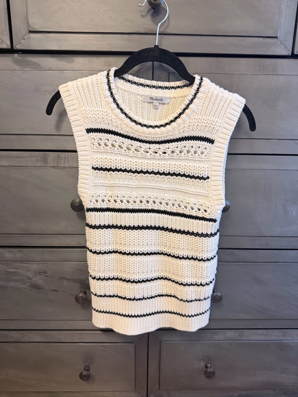 Madewell Cream & Black Striped Knit Sleeveless Sweater 100% Cotton S